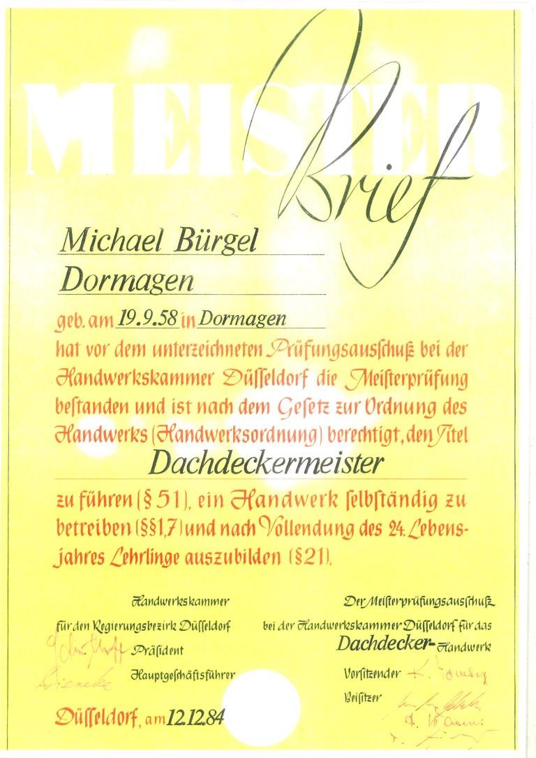 Meisterbrief Michael Bürgel